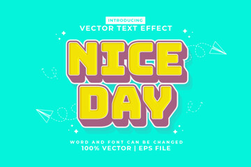 Poster - Editable text effect Nice Day 3d Cartoon template style premium vector