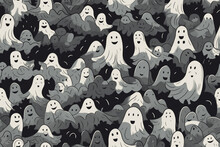 Colorful Ghosts In A Seamless Repeat Pattern Wallpaper, Created With Generative Ai