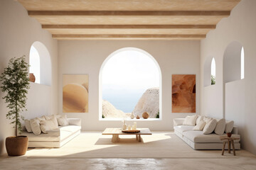 mediterranean minimalist living room, architecture, generative ai