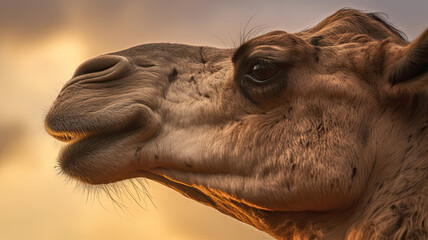 Wall Mural - detailed view of camel in golden hour created with Generative AI technology