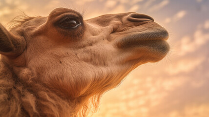 Wall Mural - detailed view of camel in golden hour created with Generative AI technology