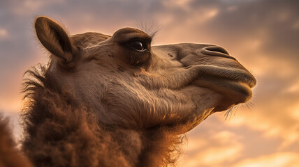 Wall Mural - detailed view of camel in golden hour created with Generative AI technology