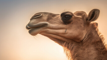 Wall Mural - detailed view of camel in golden hour created with Generative AI technology