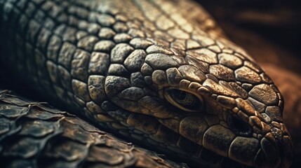 Sticker -  a close up of a snake's head with a black background.  generative ai