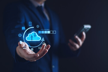 Wall Mural - cloud computing diagram show on virtual screen. cloud syncing technology. data storage. network inte