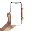 Fototapeta Las - a phone iphone in a hand on a transparent background in PNG format