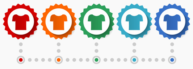 Poster - Shirt vector icon set, colorful infographic template, set of flat design badge icons in 5 color options