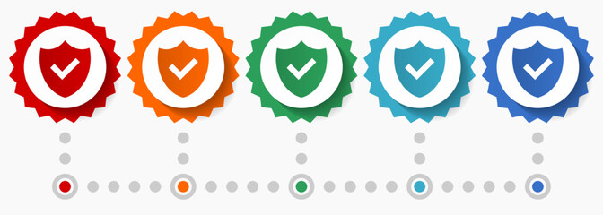 Poster - Shield vector icon set, colorful infographic template, set of flat design badge icons in 5 color options