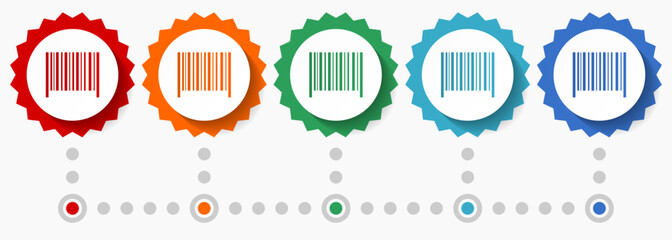 Poster - Barcode vector icon set, colorful infographic template, set of flat design badge icons in 5 color options