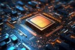© AI Visual Vault - Illustration of a central processing unit (CPU) chip within a computer circuit board created with Generative AI technology