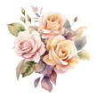 Watercolor roses flowers, summer flower bouquet, Generative AI, png image.