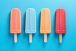 Polos de helado de colores con palo sobre fondo azul. Ilustracion de IA generativa 