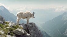 Goat On Mountain Cliff, Generative AI Illustration
