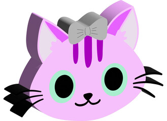 Sticker - 3D Pink smile cat face with green eyes