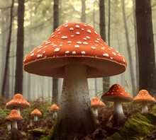 A Mushroom In The Forest That Depicts The Beauty Of Nature. Generative Ai