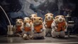 A group of guinea pigs dressed as astronauts, floating in a space-themed backdrop, with their paws raised as if exploring zero gravity - Generative ai