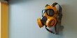 Construction purifying respirator hanging on the wall, concept of Protective gear storage, created with Generative AI technology