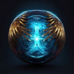 Wall Mural - spiritual orb with wings of love, cosmic magical sphere glowing on dark background. concept. fantady