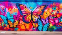 Whimsical LGBTQ Pride Mural With Colorful Butterflies And Flowers. Generative AI.
