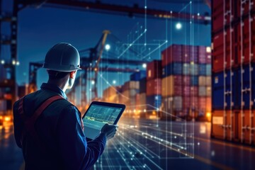 A worker managing logistics. The growth of the logistics industry with advanced technologies. Generative AI