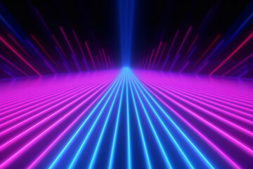 Wall Mural - 3d render, abstract minimal neon background, pink blue neon lines going up, glowing in ultraviolet s