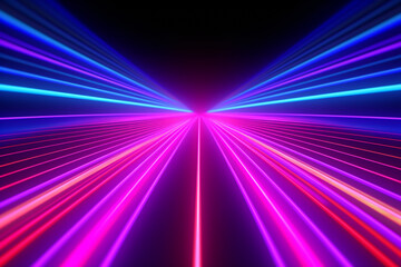 Wall Mural - 3d render, abstract minimal neon background, pink blue neon lines going up, glowing in ultraviolet s