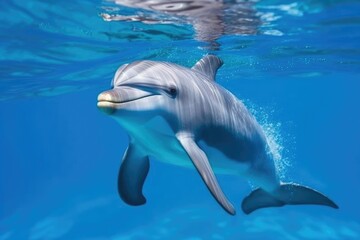 Wall Mural - cute dolphin underwater. AI generative