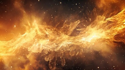 Magic Gold Explosion - Abstract Holiday Art Background with Golden Dust and Galaxy Wide Angle in Widescreen Format. Generative AI