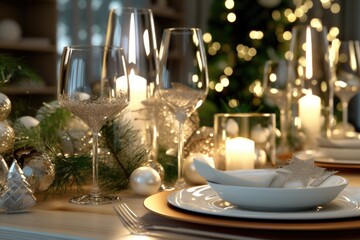 Wall Mural - Photo of a beautiful dinner table prepared for New Year's Eve. Generative AI