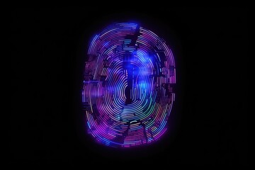 Wall Mural - advanced security technology, neon light background with fingerprint sensor. generative ai
