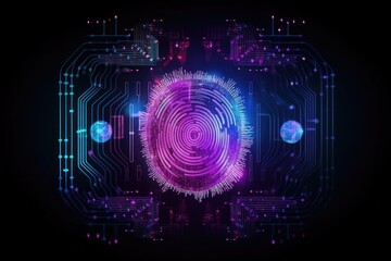 Wall Mural - advanced security technology, neon light background with fingerprint sensor. generative ai