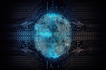 Wall Mural - advanced security technology, neon light background with fingerprint sensor. generative ai