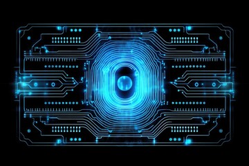 Wall Mural - advanced security technology, neon light background with fingerprint sensor. generative ai