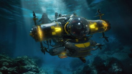 diver robot doing deep sea dives. generative ai