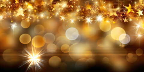 Sticker - Christmas background with golden stars and bokeh. Generative AI.