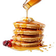 A stack of pancakes with syrup being poured on top on a transparent background png isolated Generative Ai