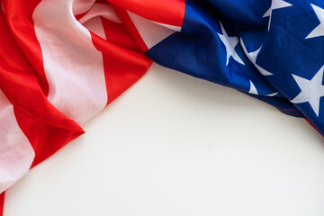 Top view of Flag of the United States of America on white background. Independence Day USA, Memorial.