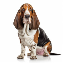 Basset Hound Dog Isolated In A White Background, Ai Generative