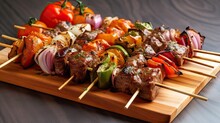 Delicious Lamb Kebab On Skewer. Grilled Fillet Leg Of Lamb With Paprika Seasoning Cooked To Roast Perfection. Generative AI
