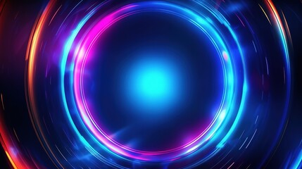 Wall Mural - Abstract blue background with circles. Radial neon background with light effects. generative ai