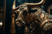 A Fierce Gold Bull Poised For Battle. Generative AI