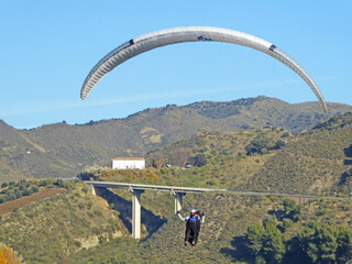 Poster - Paraglider landing at Cenes de la Vega in Spain