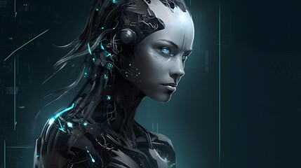 gros plan d'un visage de robot, généré par IA