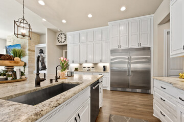 home kitchen with white lights