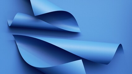 Wall Mural - 3d render, abstract blue background with scrolled paper sheets, modern minimalist wallpaper
