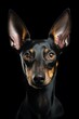 Studio portrait of a dog breed Prague Ratter. AI generated, human enhanced