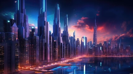 Wall Mural - a futuristic cityscape with advanced technology integrated into the architecture