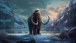 Mammoths prehistoric animals of the ice age, portraits of ancient elephants. Created in AI.