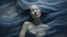 Sensual Portrait Of A Cold Girl In Theatrical Art Style, A Woman's Face Under A Transparent Cloth. Created In AI.