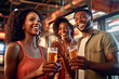 © ЮРИЙ ПОЗДНИКОВ - African-American friends gathered in a bar to drink beer, celebrate a meeting. Generative AI